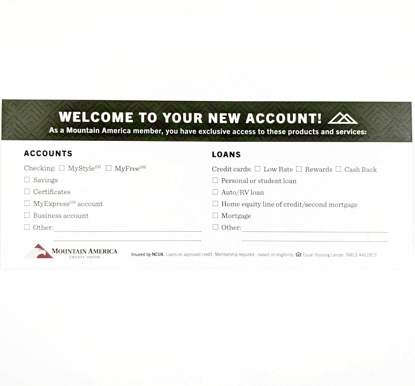 *DISCONTINUED* New Account Welcome Checklist Flier (50)